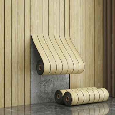 Imagem de Papel de parede 3D imitação grade grão de madeira impermeável e à prova de umidade adesivo de parede decoração de parede folheado de madeira papel de parede marrom quente grão de madeira 40 * 300 cm