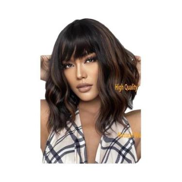 Imagem de Peruca Ombre Loira Curta Ondulada Cosplay Lolita Com Franja, Cabelo Si