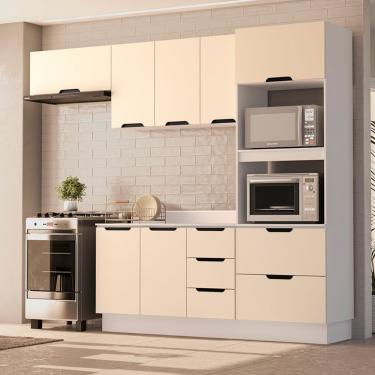 Imagem de Cozinha Modulada 4 Peças com Tampo e Rodapé Maeena Politorno - Branco/Creme