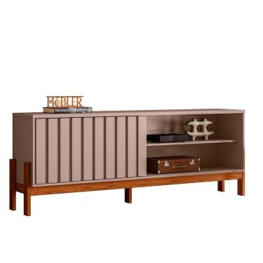 Imagem de Bancada Rack New Aurora Sala Para Tv De 75 Polegadas Grigio Fosco Com Cinamomo Mel