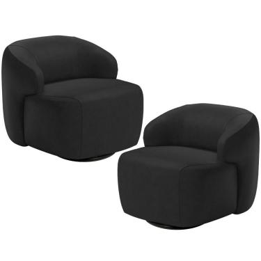 Imagem de Kit 02 Poltronas Decorativa Orgânica Giratória Para Sala Living Barolo L06 Couro Preto - Lyam Decor