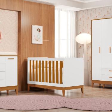 Imagem de Berço 2 em 1 em Mdf 133cm X 90cm Flip Branco Fosco /Savana