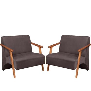 Imagem de Poltrona Namoradeira Venus Braço Madeira Maciça Suede Unidecor Marrom