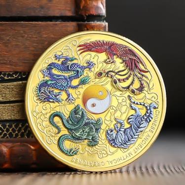 Imagem de FENNYYAR Moeda de lembrança de animais da sorte Mythical Beasts, 4 cm 3,8 cm, medalha de lembrança de coleção presente