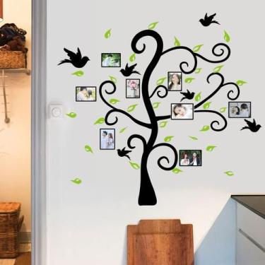 Imagem de Adesivos de parede Creative Photo Tree Black com folhas verdes - yiwei