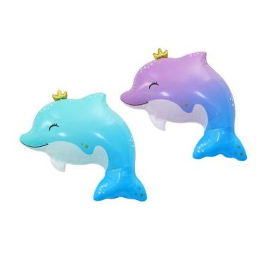 Imagem de Balões metalizados, 2 peças de golfinho fofo com coroa oceânica - yiwe