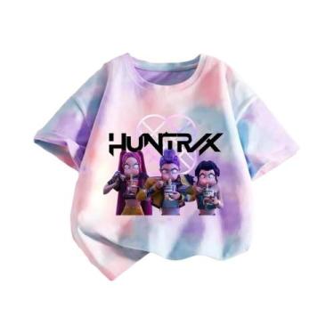 Imagem de Camiseta Infantil Feminina Roxa Tie-Dye K-Pop Demon Hunters Gola Redon