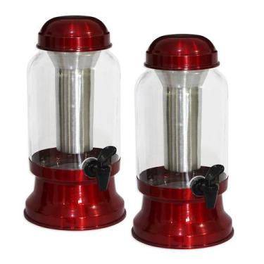 Imagem de Kit 2 Suqueira Vidro Bebidas 3,2L com Porta Gelo Vermelho - Gastrobel