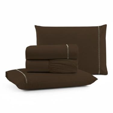 Imagem de Jogo de Lençol Casal Padrão Premium Soft 600 Fios Micropercal Marrom P