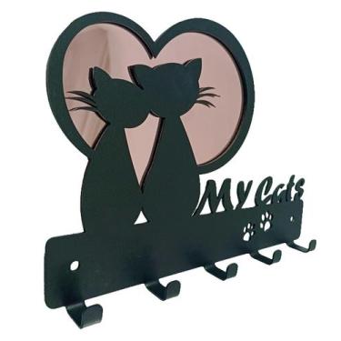 Imagem de Porta Chaves Love My Cats 22 x 16 cm Preto Lixa /Rose Esp. - Artístic 
