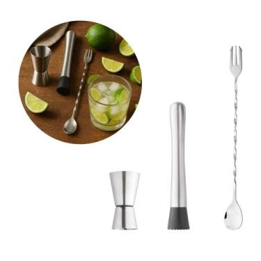 Imagem de Kit Caipirinha com colher bailarina dosador e macerador inox - art chr