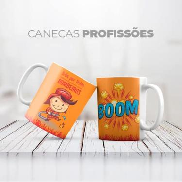 Imagem de Caneca de Cerâmica Personalizada Profissão Bombeiro, Branca, 325ml, Interior e Alça Brancos, Exterior Decorado