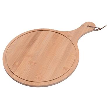 Imagem de Mimo Style Tábua Gourmet Redonda Com Alça Ecokitchen 37cm Para Carnes, Legumes, Vegetais, Frutas e Queijo. Feita Inteiramente de Bambu. Resistente, Durável e 100% Ecológica
