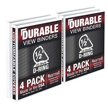 Imagem de Samsill Fichário branco durável de 0,12 cm, visor transparente personalizável com 3 anéis, fichário a granel, pacote com 4 (MP46417)