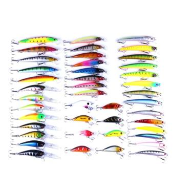 Imagem de 43 peças iscas de pesca, isca de pesca artificial de plástico kit completo para pesca ao ar livre atividades relaxantes para baixo truta salmão baixo, melhores presentes de pesca