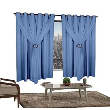Imagem de Cortina Corta Luz 2,00m X 1,60m 100% Blackout Com Voil Azul Para Sala Ou Quarto Varão Simples