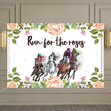 Imagem de Decoração de faixa de fundo Run for the Roses branca – decoração de tema de festa Kentucky Derby rosa flor para materiais de corrida de cavalos