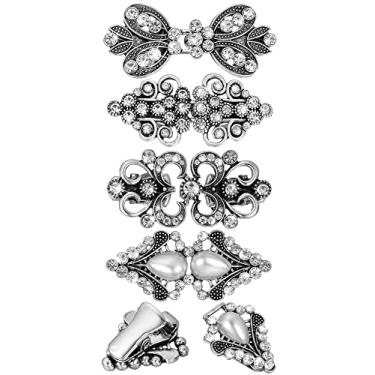 Imagem de 4 pçs vintage suéter espiral clipe capa retrô clipes strass cardigã xale clipes gola espiral broche fecho cachecol vestido camisa botão clipe para meninas broches e broches femininos, prata, 4 estilos, Zinco, liga de zinco.