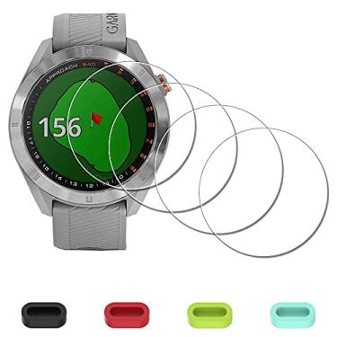 Imagem de [Pacote com 4] Protetor de tela para Garmin Approach S40 S60 Premium GPS Golf Watch + Plugues de silicone antipoeira, vidro temperado iDaPro antiarranhões,