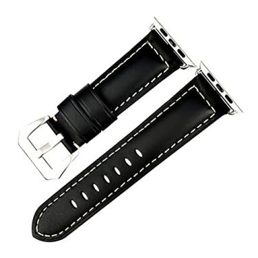 Imagem de Pulseira Couro BK compatível com Apple Watch 41mm 40mm 38mm - Marca LTIMPORTS (Preto/Metal Prata)