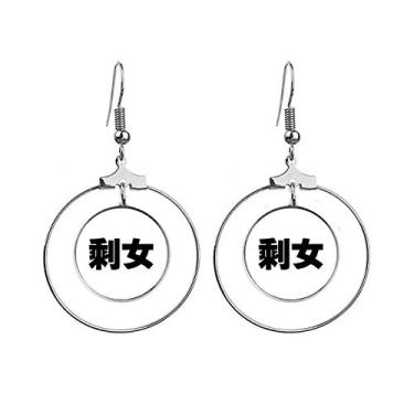 Imagem de Brincos femininos com citação chinesa com pingente de argola e argola