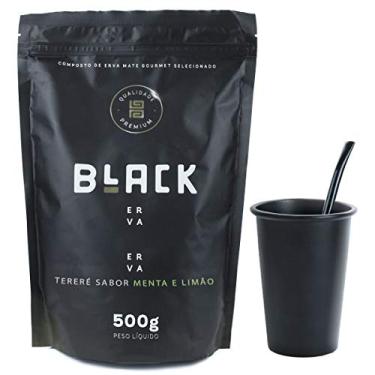 Imagem de KIT COPO DE TERERÉ PRETO 350ML + BOMBA DE TERERE PRETA + BLACK ERVA MATE 500G (Menta e Limão)