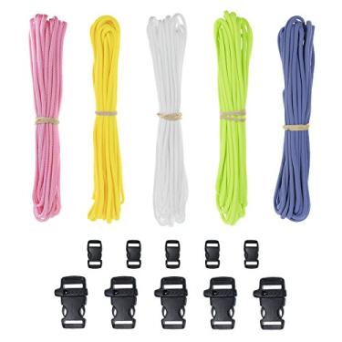 Imagem de Kit de pulseiras de paraquedista – 5 cordas de 7,5 m de paraquedista 550 com 10 fivelas de liberação lateral – perfeito para casa, carro, uso de emergência e pulseiras de artesanato