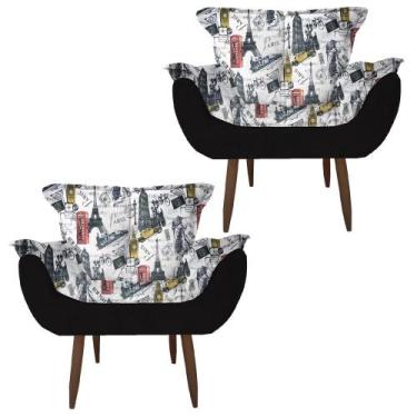 Imagem de Kit 2 Poltronas Cadeiras Decorativas Opala Suede Pés Palito Para Recep