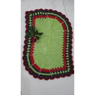 Imagem de Crochê Tapete Toalha Folha Verde Com Vermelho