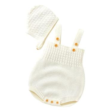 Imagem de Macaquinho de malha para bebês recém-nascidos sem mangas com chapéu quente para meninos e meninas, Branco, 3-6 Meses
