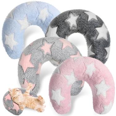 Imagem de Sweetude 4 almofadas para gatos, filhotes, macio, para cama de gato, brinquedo calmante, meia rosquinha, em forma de U, brinquedo de treinamento, alívio das articulações, proteção cervical (estrela,
