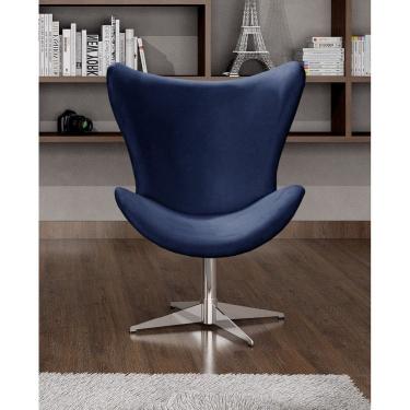 Imagem de Poltrona Alice Lisa Cadeira Egg Slim Pé Giratório de Metal Recepção, Escritório Azul Marinho
