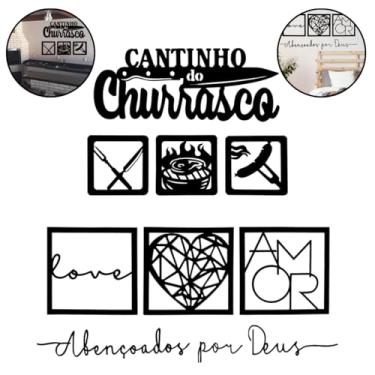 Imagem de Kit 6 Plaquinhas Em Mdf Pintado Preto 2 Letreiros Cantinho do Churrasco e Abençoados Por Deus