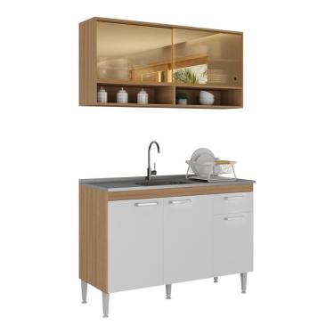 Imagem de Kit Armário Cozinha Compacta 120cm Com Balcão Para Pia Paris Multimóveis Rustic-branco Rustic-branco