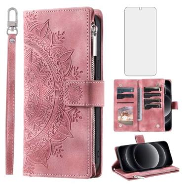 Imagem de Capa de telefone para Xiaomi 14 Ultra 5G Capa carteira com protetor de tela de vidro temperado alça de pulso mandala flor couro flip zíper compartimento para cartão de crédito suporte celular Mi