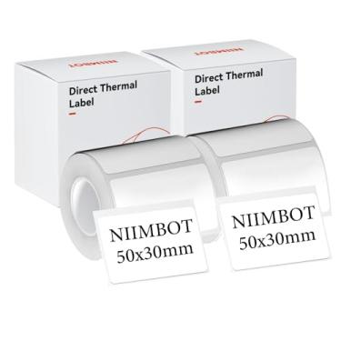 Imagem de Vários tamanhos de fitas de etiqueta para máquina de etiquetas NIIMBOT B1 B21 B3S, 2 rolos de etiquetas à prova d'água, etiquetas de impressora térmica autoadesivas (50 x 30 mm), etiqueta térmica para