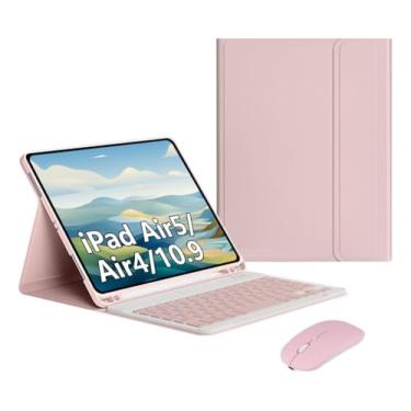 Imagem de Genérico Capa Para iPad Air 4ª/5ª Geração (A2316/A2588) + Teclado Bluetooth + Mouse Bluetooth (Sakura Pink)