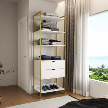 Imagem de Closet Solteiro Estilo Industrial Loft 1 Módulo com Gaveta Branco Base