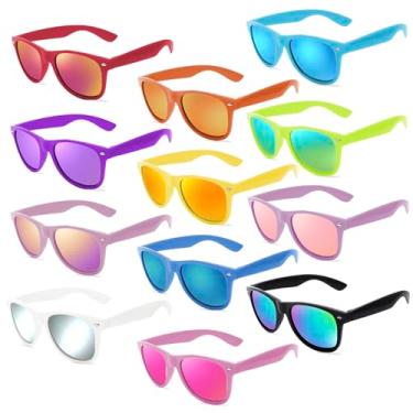 Imagem de Óculos de sol masculino e feminino retrô Rewind Neon anos 80, pacote com 12, armações coloridas com lentes espelhadas refletivas, UV400, rosa