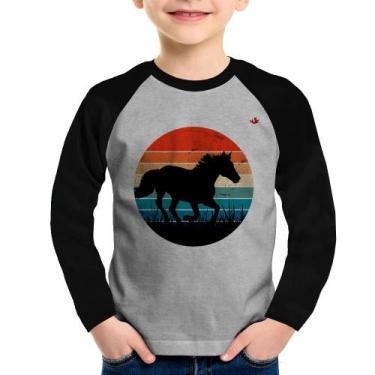 Imagem de Camiseta Raglan Infantil Cavalo Vintage Sunset Manga Longa - Foca na M
