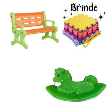 Imagem de Banco Plástico + Unicórnio + Tatames  Playground Completo para Criança