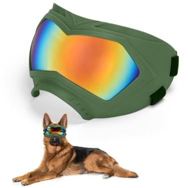 Imagem de Óculos de sol para cães grandes para cães com alça ajustável, óculos de natação e patinação à prova de vento à prova de poeira UV (verde-colo)