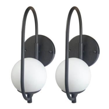 Imagem de Kit 2 Arandela ONLINE PRETA Globo de Vidro BRANCO + LED 5W  - Trybo 