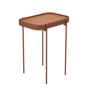 Imagem de Mesa Lateral Melin P 47x31 Nature com Pés Metálicos Cobre Detalhes em 