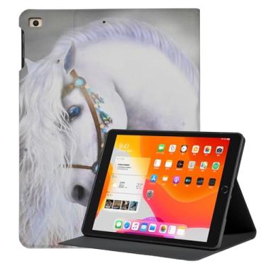 Imagem de YHB Case for iPad 6th/5th Generation 2018/2017 Model 9.7 inch, Slim PU Leather Folding Protective Case Stand Multi-Angle Viewing Shockproof TPU Cover, White Horse