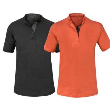 Imagem de Kit 2 Camisas Gola Padre Masculina Slim 100% Algodão Lisa - MT Clothin