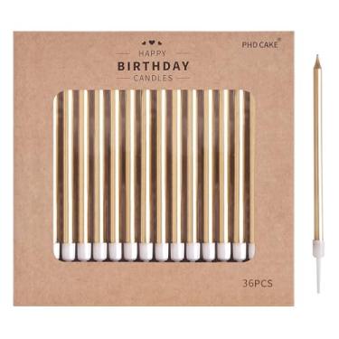 Imagem de PHD CAKE 36 velas de aniversário metálicas longas finas champanhe, velas de bolo, festas de aniversário, decorações de casamento, velas de festa, decorações de bolo