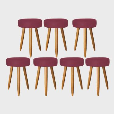 Imagem de Kit 07 Banqueta Alta Julia 50cm Bar Cozinha Balcão Bistrô Pé Palito Caramelo Suede Bordô - Ahz Móveis