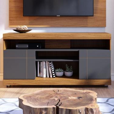 Imagem de Rack para TV Até 42 Polegadas 2 Portas Apeu Noce Milano/Preto Fosco - Pnr Móveis