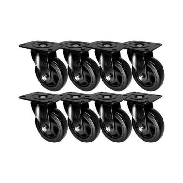 Imagem de Kit 8 un roda rodízio giratório pvc preto 2 pol 50mm móvel - AJAX